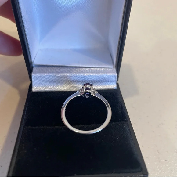 Brand New Created Alexandrite Three Stone Diamond Ring 10K White Gold - Picture 4 of 6